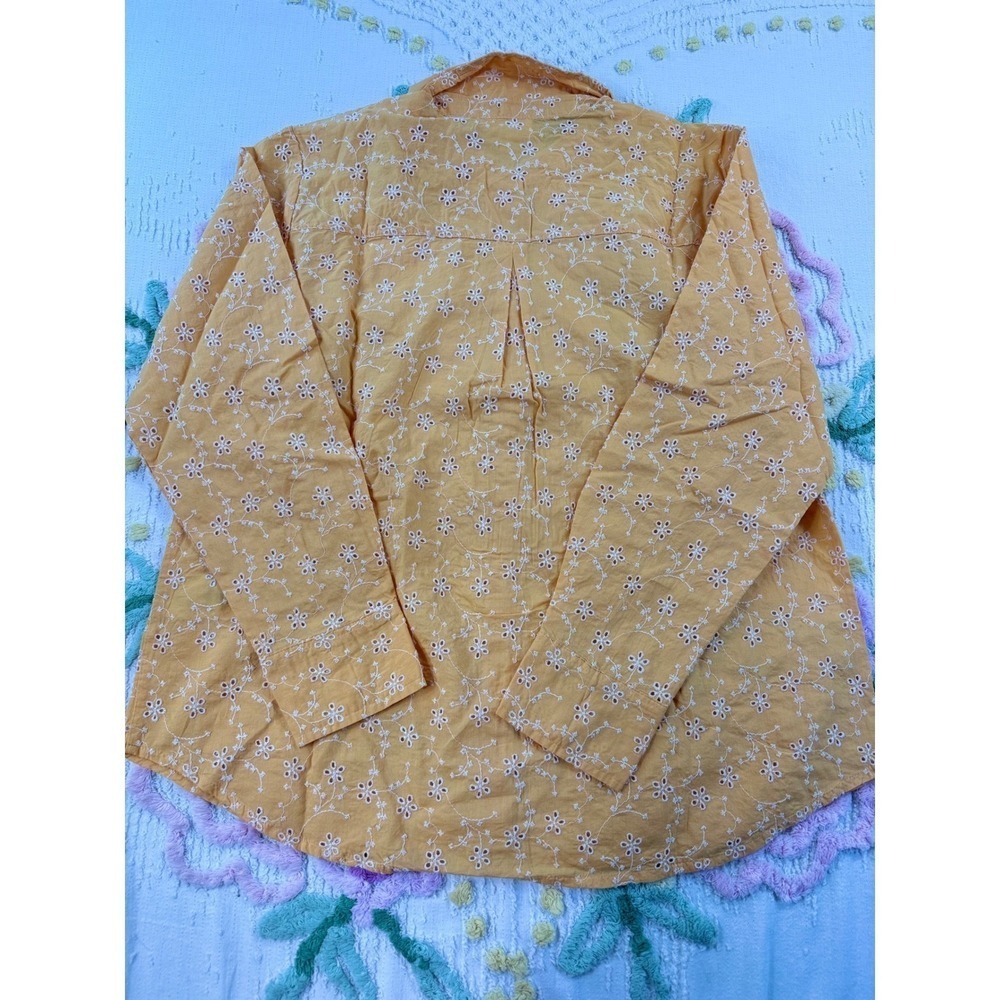 Candace Cameron Bure Yellow Floral Eyelet Cotton Button Down Shirt MP A603591 - Picture 8 of 9